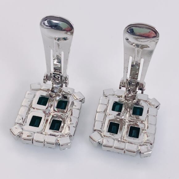 Emerald Green Rhinestone Necklace & Clip Earrings Set Mid Century Revival Parure - Picture 9 of 14